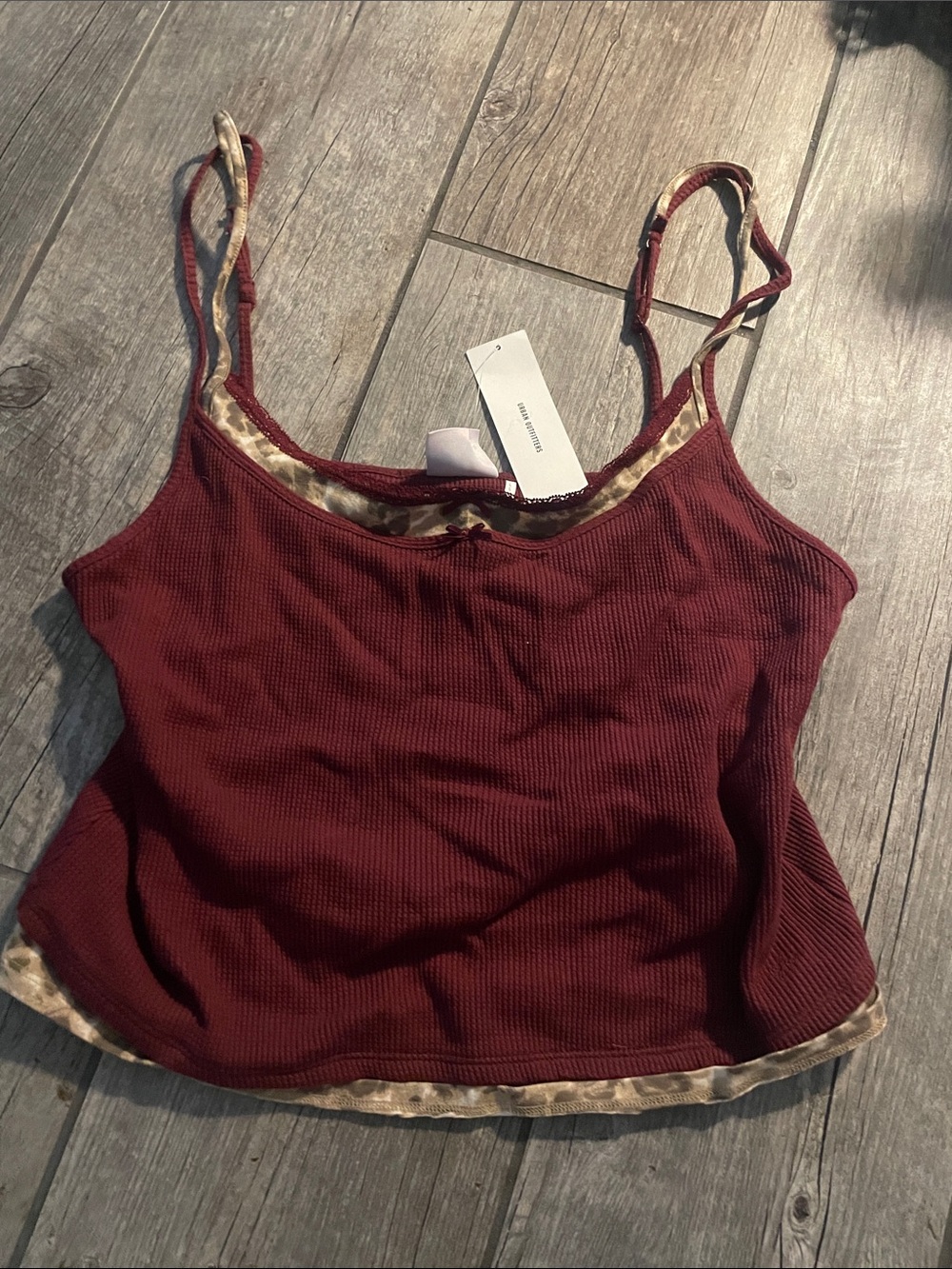 Urban Outfitters Waffle Knit Burgundy Cami Tank with Contrast Trim